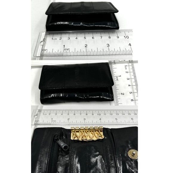 Genuine Eel Skin Key Holder Tri-Fold Small Organizer Wallet with Snap Closure - Picture 4 of 14